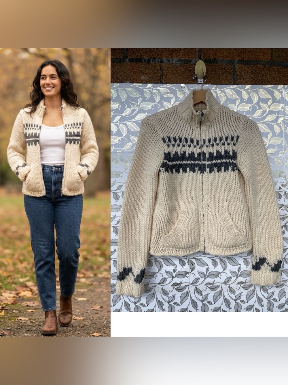 Abercrombie & Fitch 100% Wool Fair Isle Zip Cardigan Sweater M Vintage Cozy